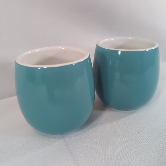 David's Tea 2 Set Demitasse Bubble Cups Mugs Aqua Blue Ceramic Coffee Tea Lot - Picture 2 of 12